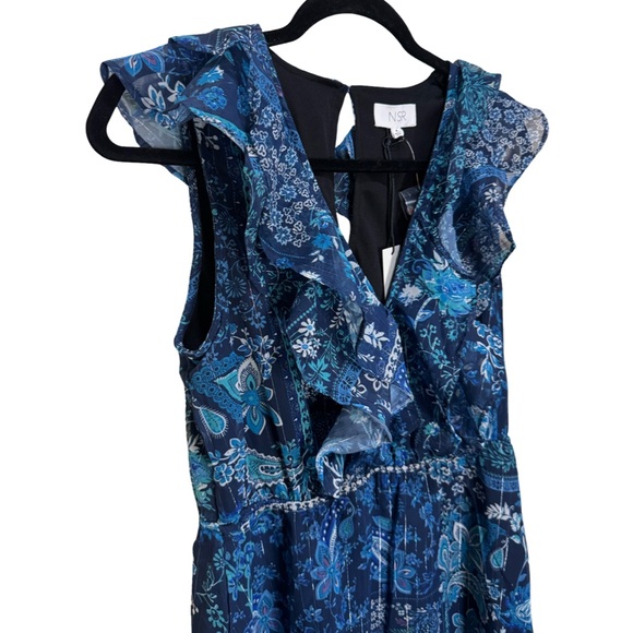 NSR Nordstrom Tiered Ruffle Midi Dress - Blue NWT - Picture 5 of 7